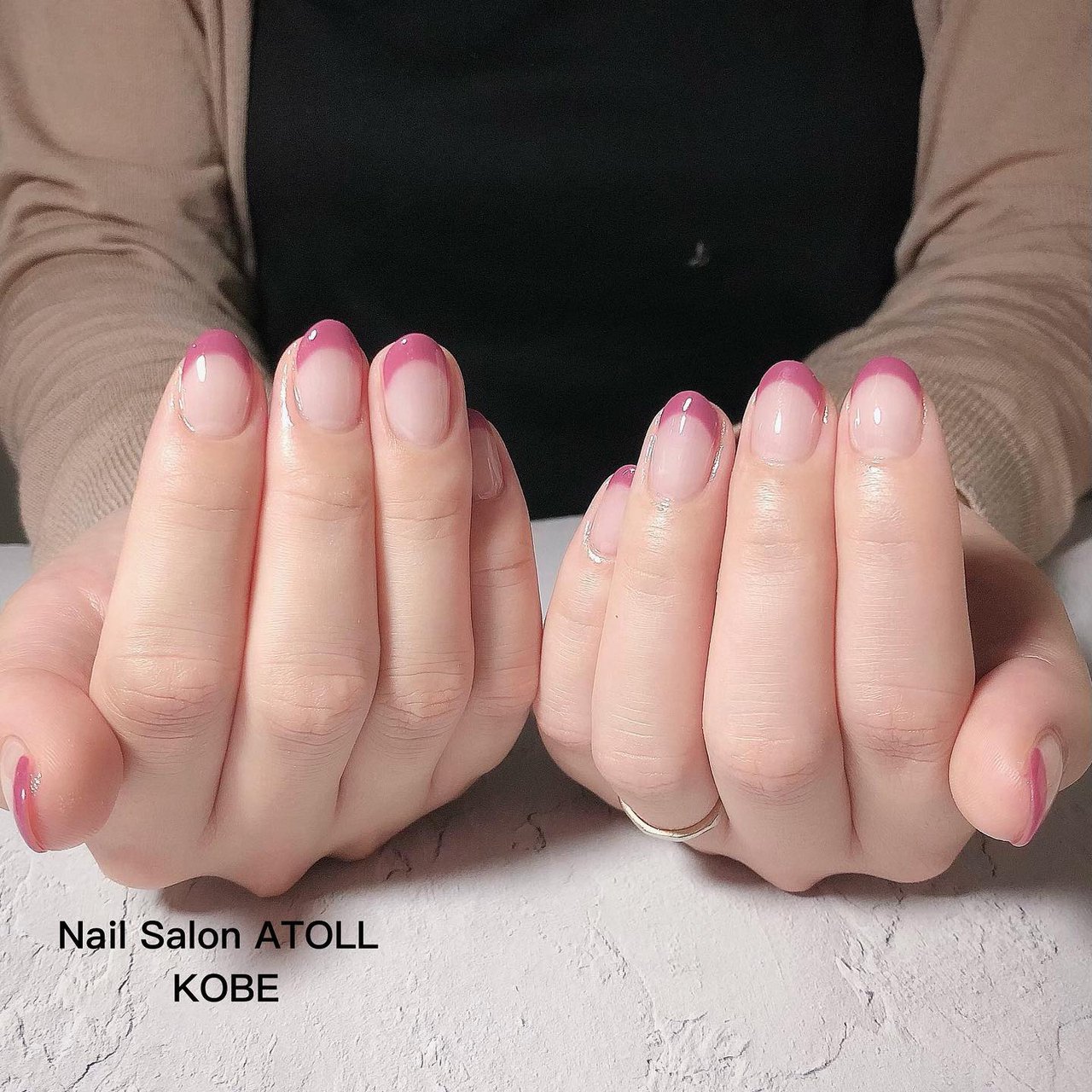 秋 ハンド フレンチ ミディアム ピンク アトール 神戸六甲のネイルデザイン No ネイルブック