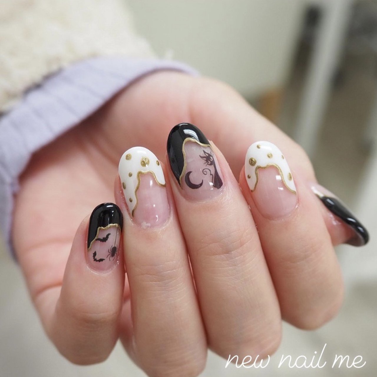 ハロウィン ハンド フレンチ 変形フレンチ ドット New Nail Me ニューネイルミー 江田ももこのネイルデザイン No ネイルブック