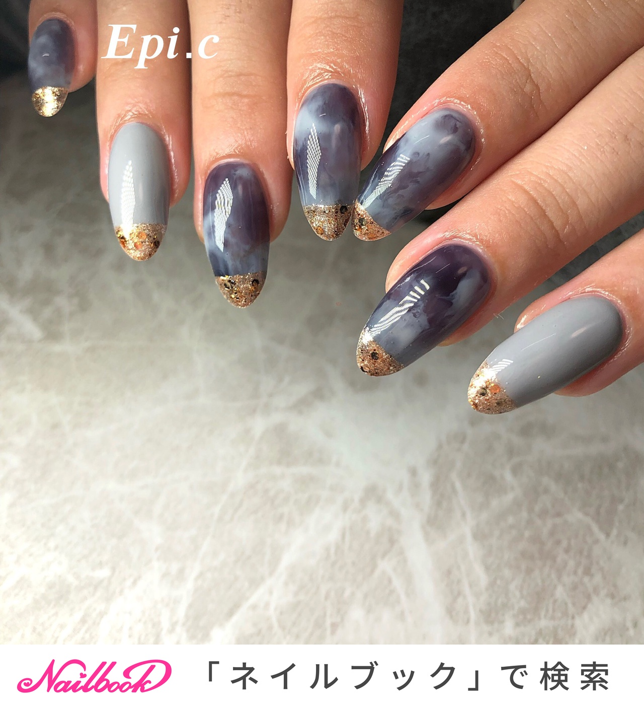 夏 ネイビー グレーのネイルデザイン ネイルブック
