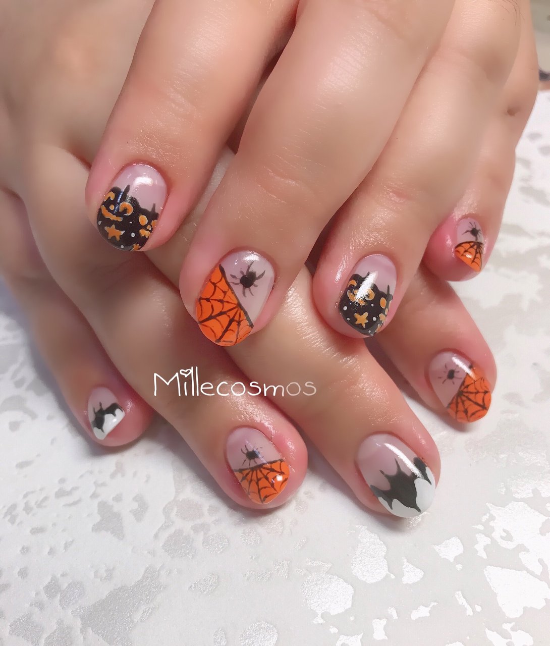 ハロウィン ハンド 変形フレンチ オレンジ ブラック れいのネイルデザイン No ネイルブック