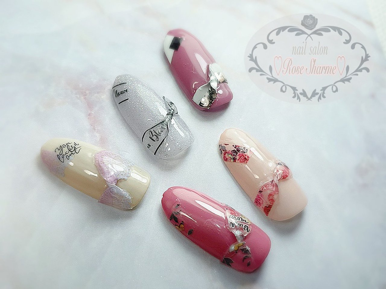 オールシーズン ハンド リボン ジェルネイル ネイルチップ Rose Sharme ローズシャルムのネイルデザイン No ネイル ブック