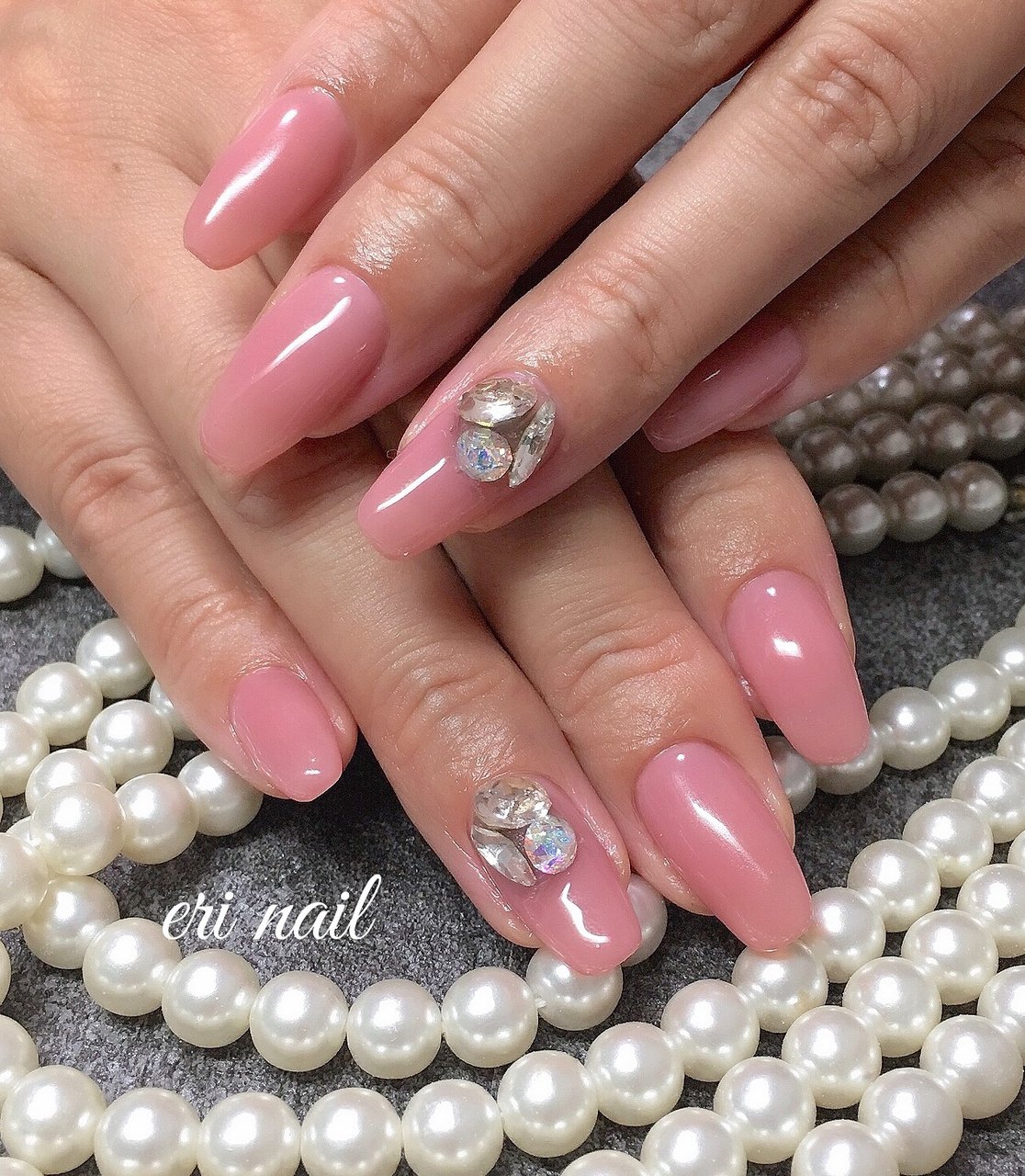 オールシーズン ハンド ビジュー ピンク ジェルネイル 名古屋市天白区 自宅ネイルサロン Eri Nailのネイルデザイン No ネイルブック
