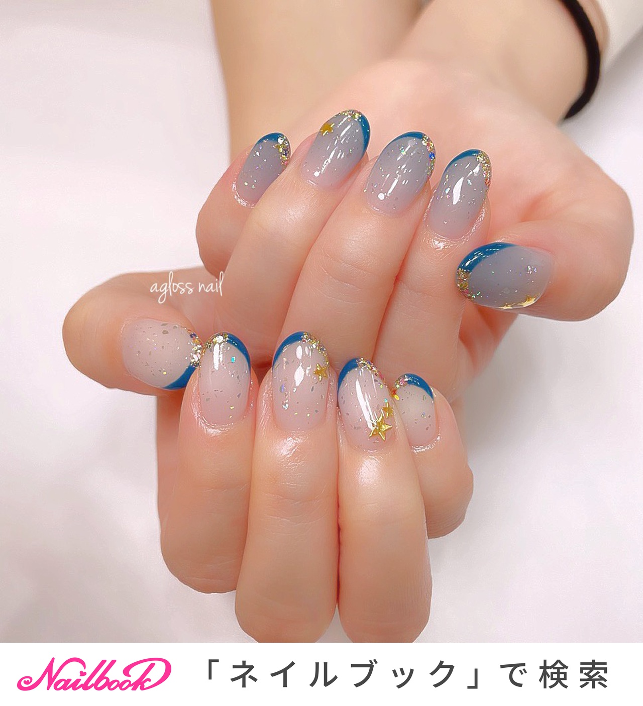 春 ブルー グレーのネイルデザイン ネイルブック