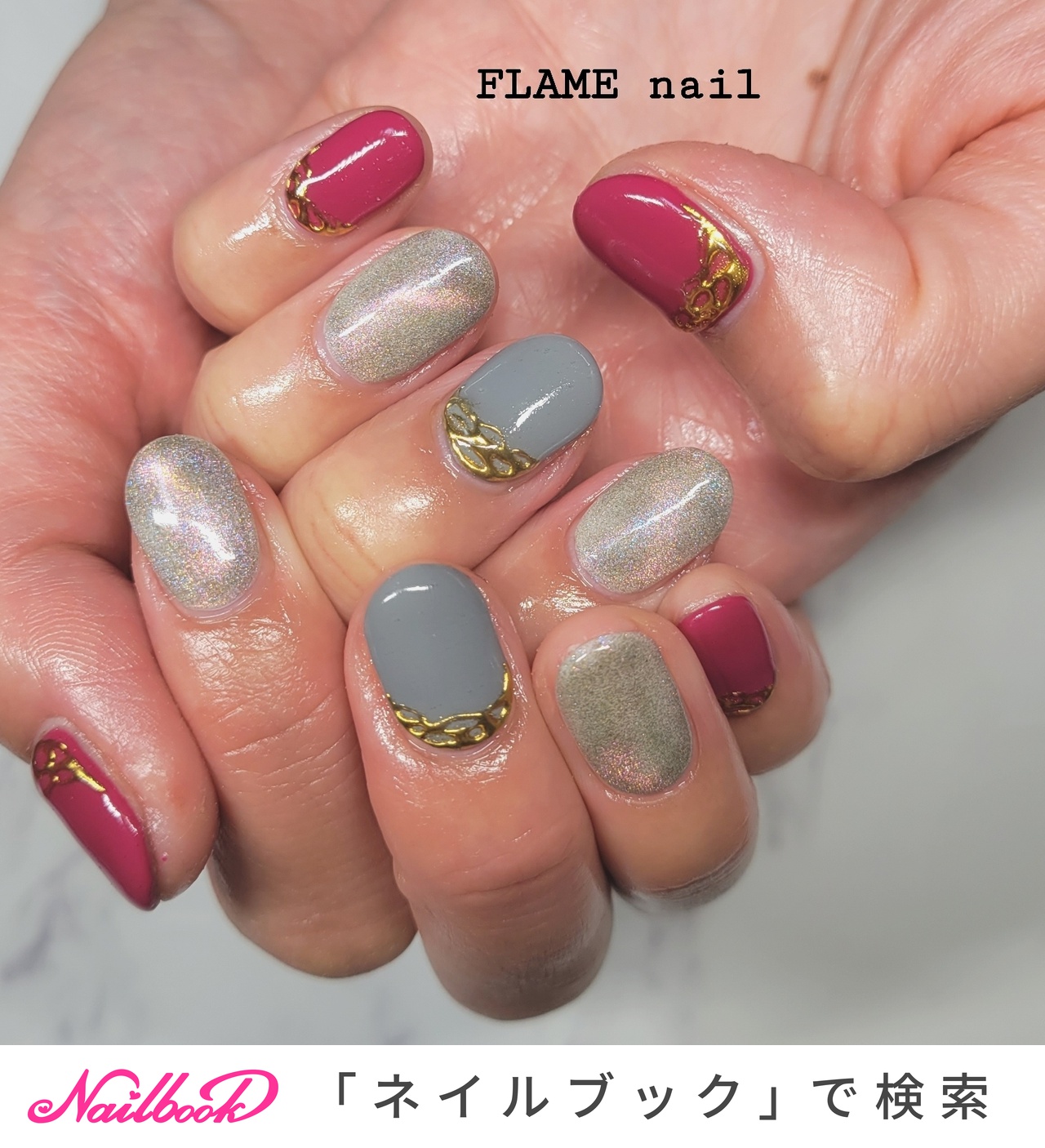 春 グレー ゴールドのネイルデザイン ネイルブック