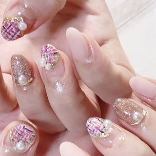 ピンク ネイビー ゴールドのネイルデザイン ネイルブック