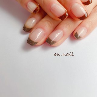 茶色フレンチのネイルデザイン ネイルブック