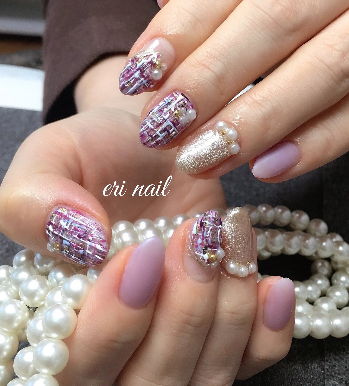 秋 冬 ハンド ツイード マグネット 名古屋市天白区 自宅ネイルサロン Eri Nailのネイルデザイン No ネイルブック