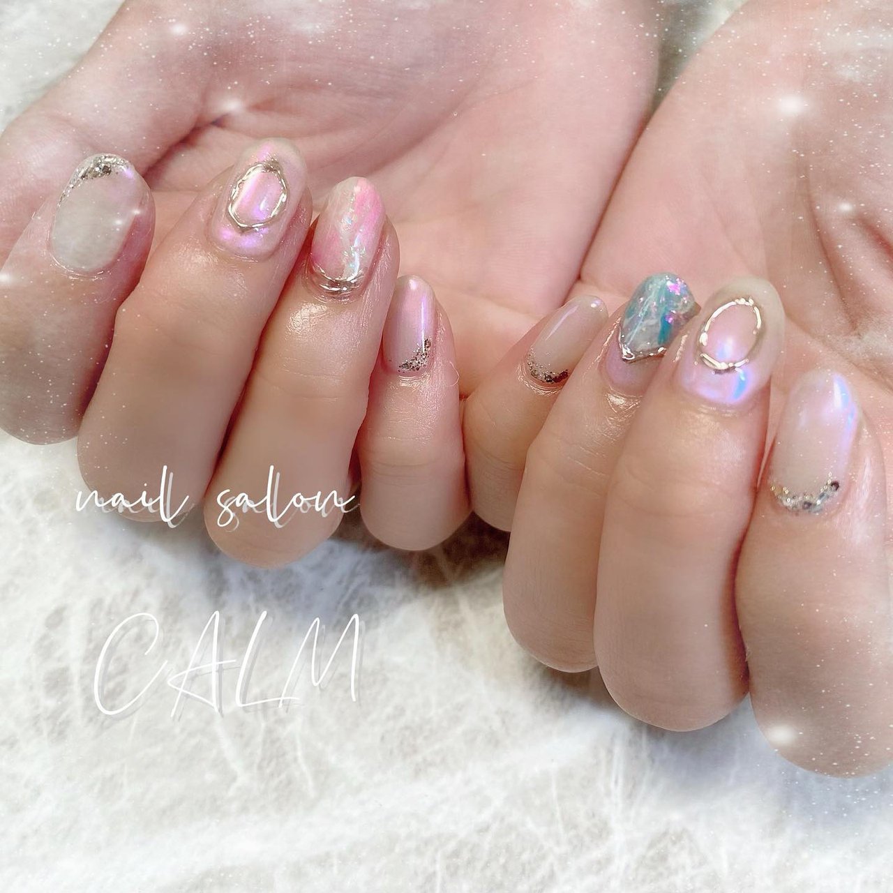 オールシーズン ハンド オーロラ ミラー ミディアム Nail Salon Calmのネイルデザイン No ネイルブック