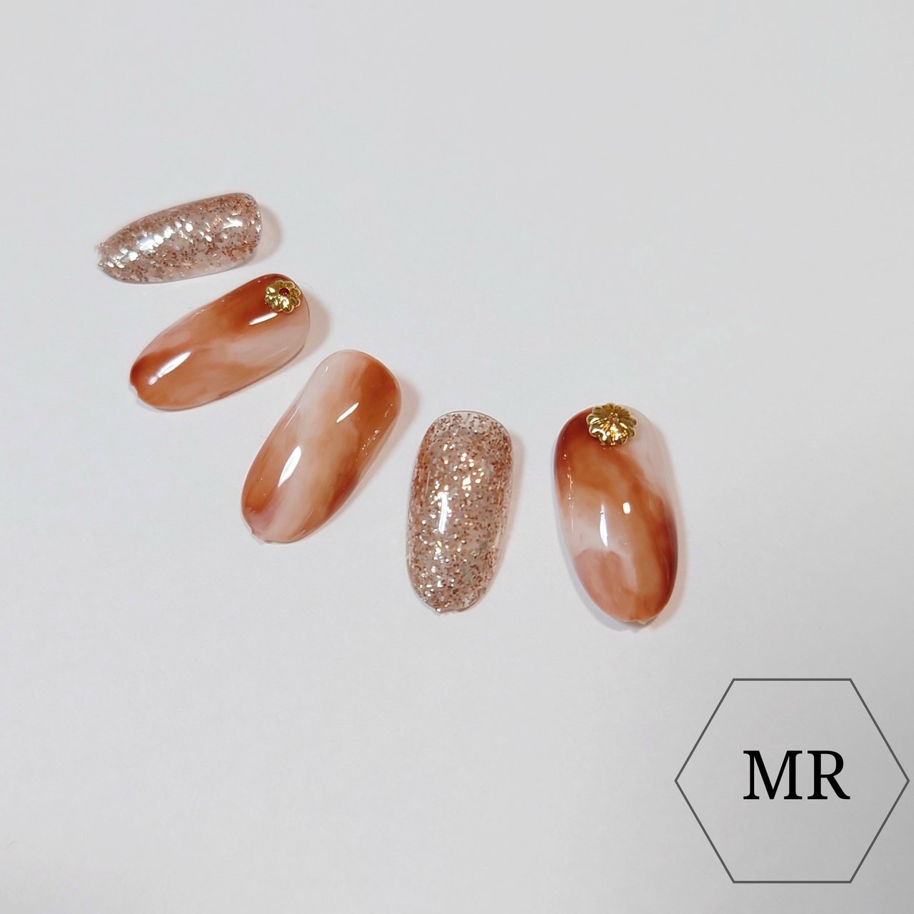 オーダーネイルチップNo.55 カフェラテ風 マーブル ぷっくり ニュアンス オーダーネイルチップNo.55 カフェラテ風 マーブル ぷっくり