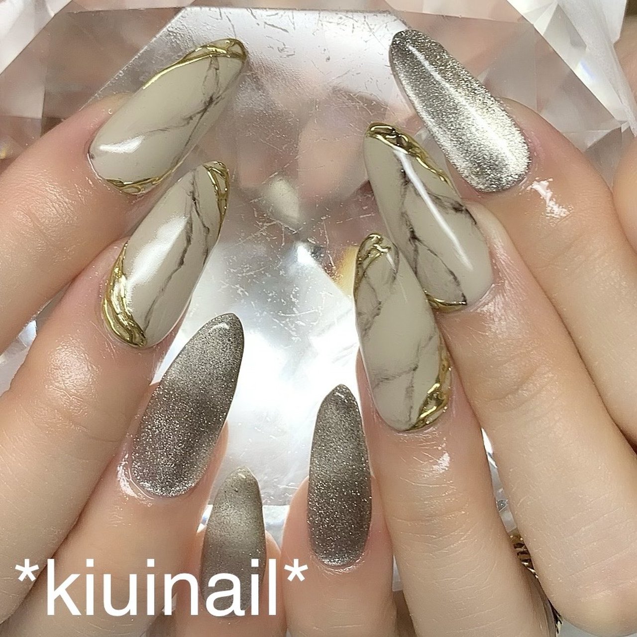 ハンド 大理石 マグネット ロング ベージュ Kiuinailのネイルデザイン No ネイルブック
