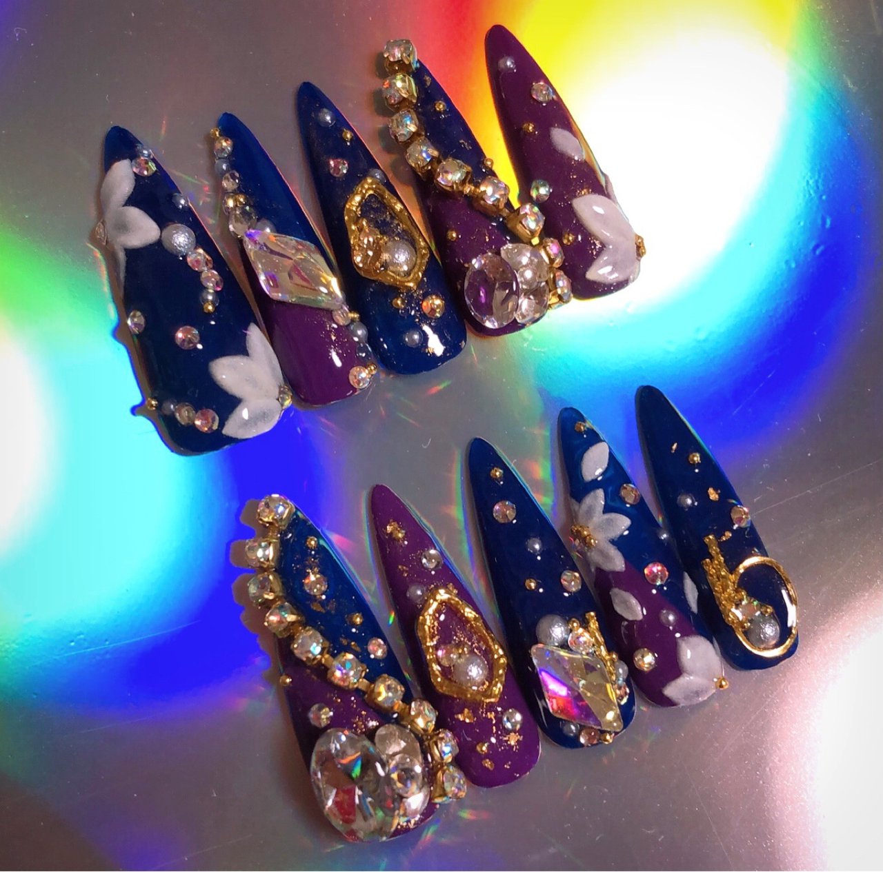 成人式/ハンド/フラワー/ロング/ネイビー - Suzu886のネイルデザイン