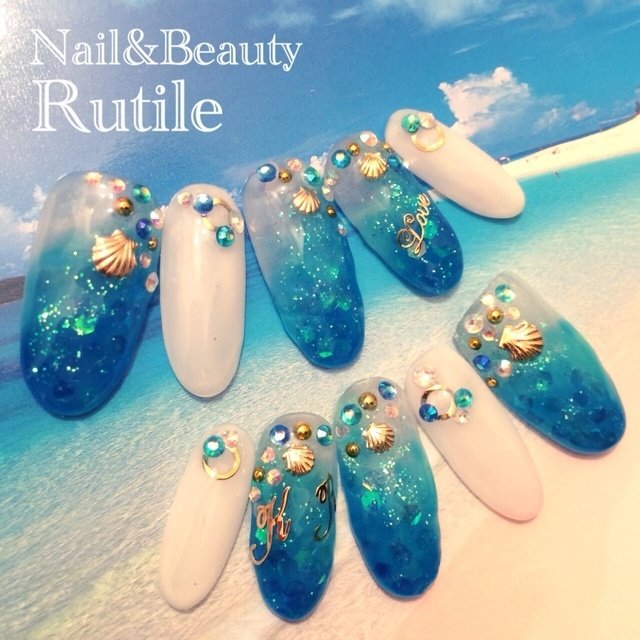 夏 ハンド グラデーション ブルー ネイルチップ Nail Beautyrutile Risaのネイルデザイン No ネイルブック