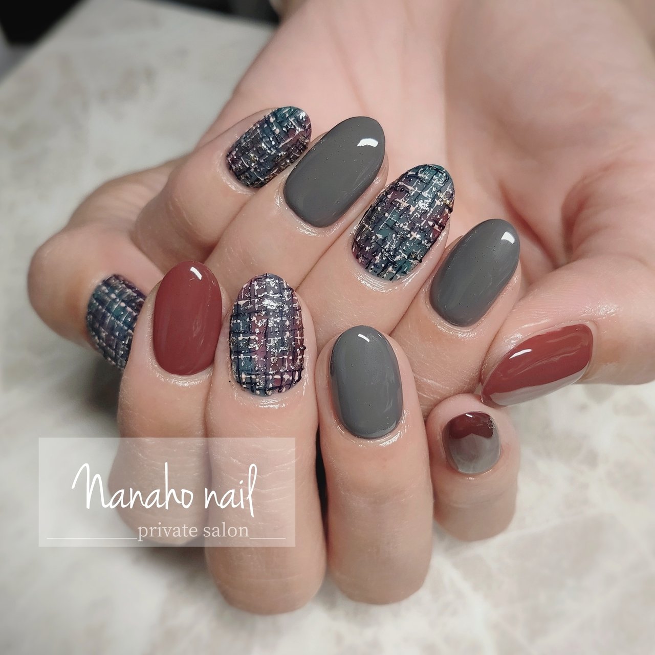 秋 冬 ハンド シンプル ツイード Nanaho Nail 大阪府八尾市 のネイルデザイン No ネイルブック