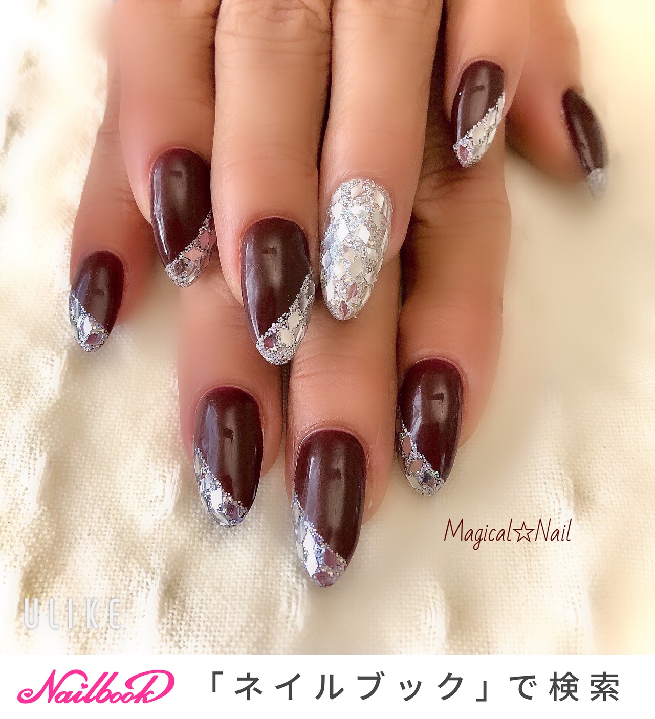 23年 新着順 ボルドー ブラック 斜めフレンチのネイルデザイン ネイルブック