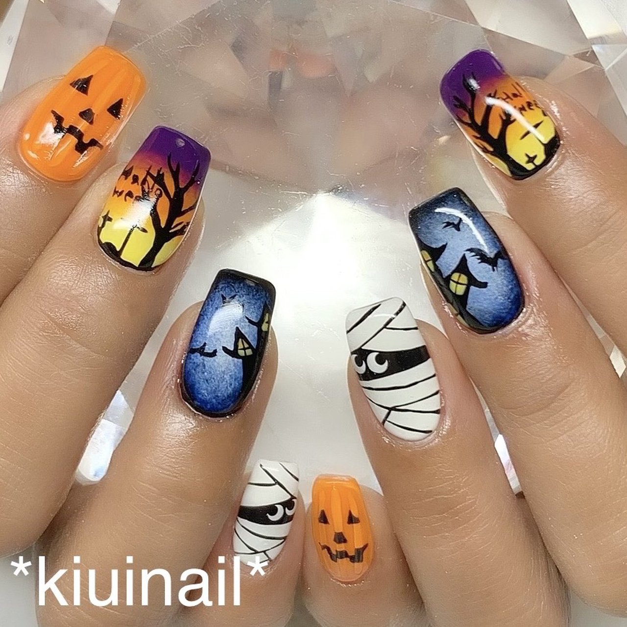 ハロウィン ハンド ミディアム オレンジ パープル Kiuinailのネイルデザイン No ネイルブック