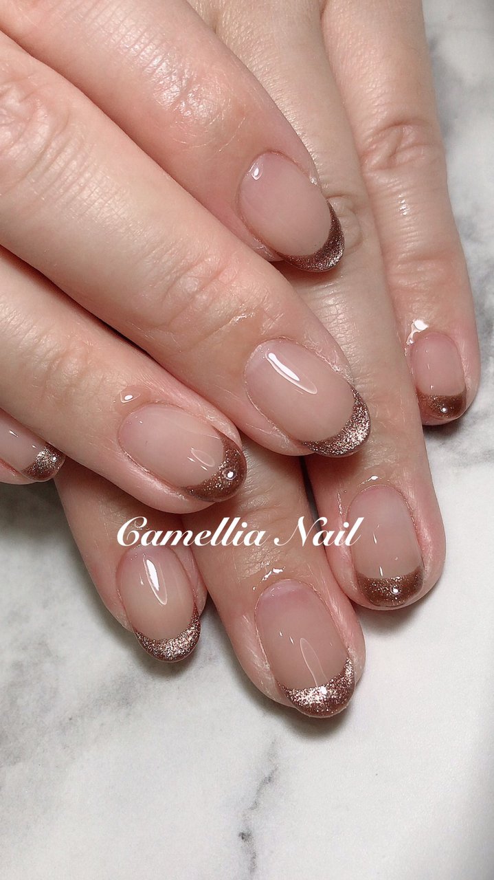 オールシーズン オフィス ハンド フレンチ ミディアム Camellia Nailのネイルデザイン No ネイルブック