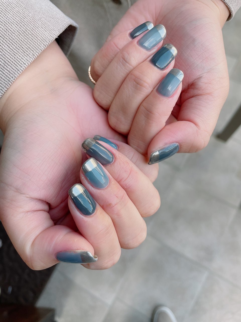 オールシーズン ハンド シンプル バイカラー ミディアム 7 Nail Private Salonのネイルデザイン No ネイル ブック