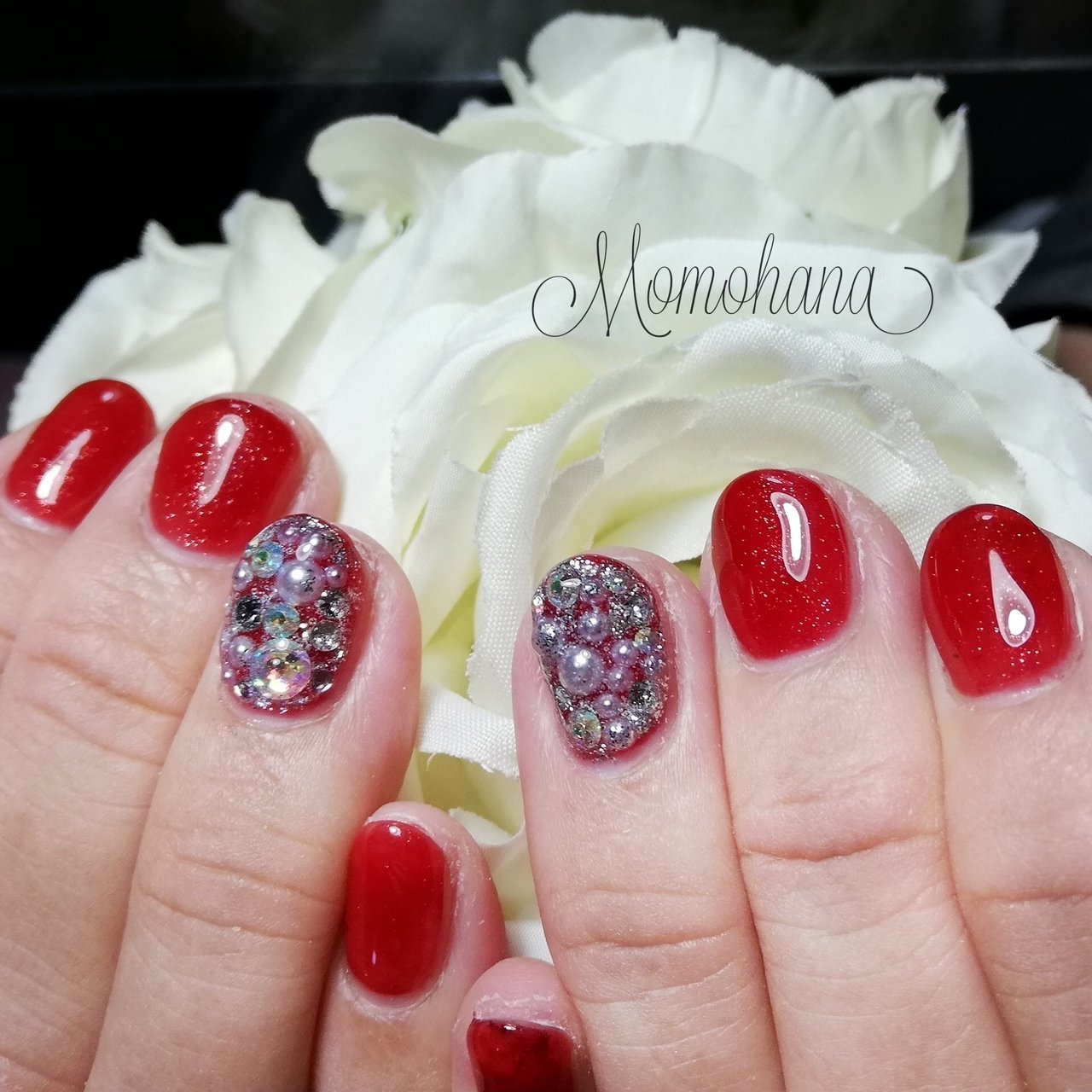 クリスマス パーティー ハンド ショート レッド Momohanaのネイルデザイン No ネイルブック