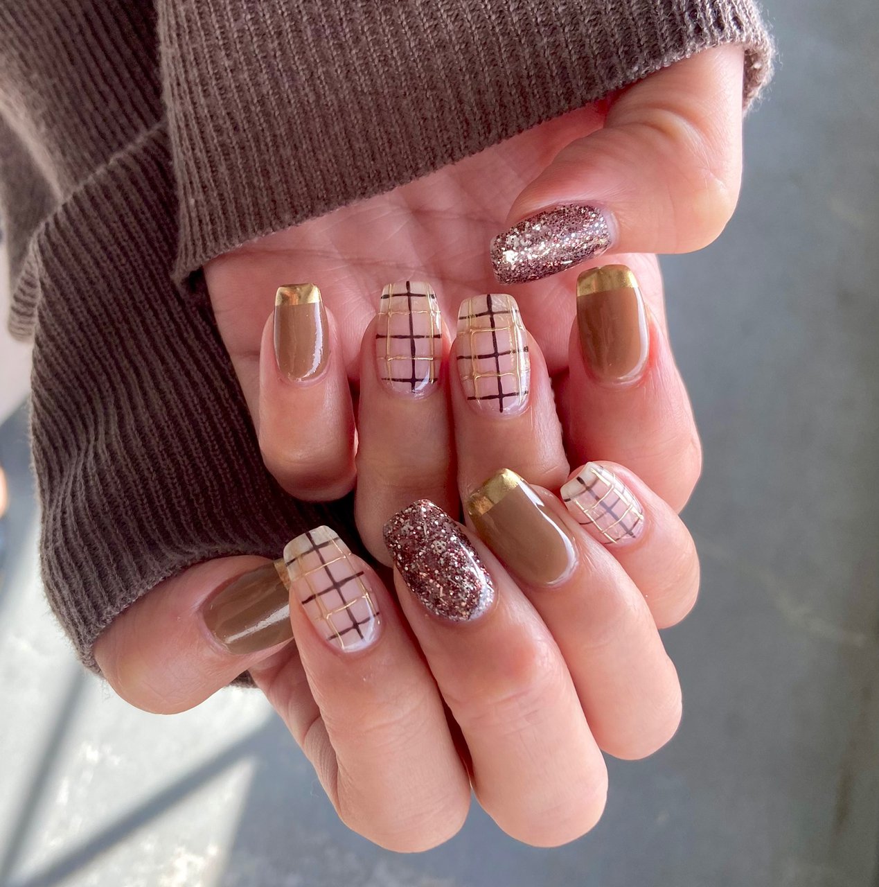 秋 ハンド ラメ チェック ミラー S 0のネイルデザイン No ネイルブック
