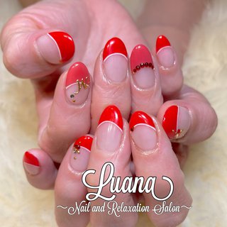 フレンチネイル フレンチ 赤のネイルデザイン ネイルブック