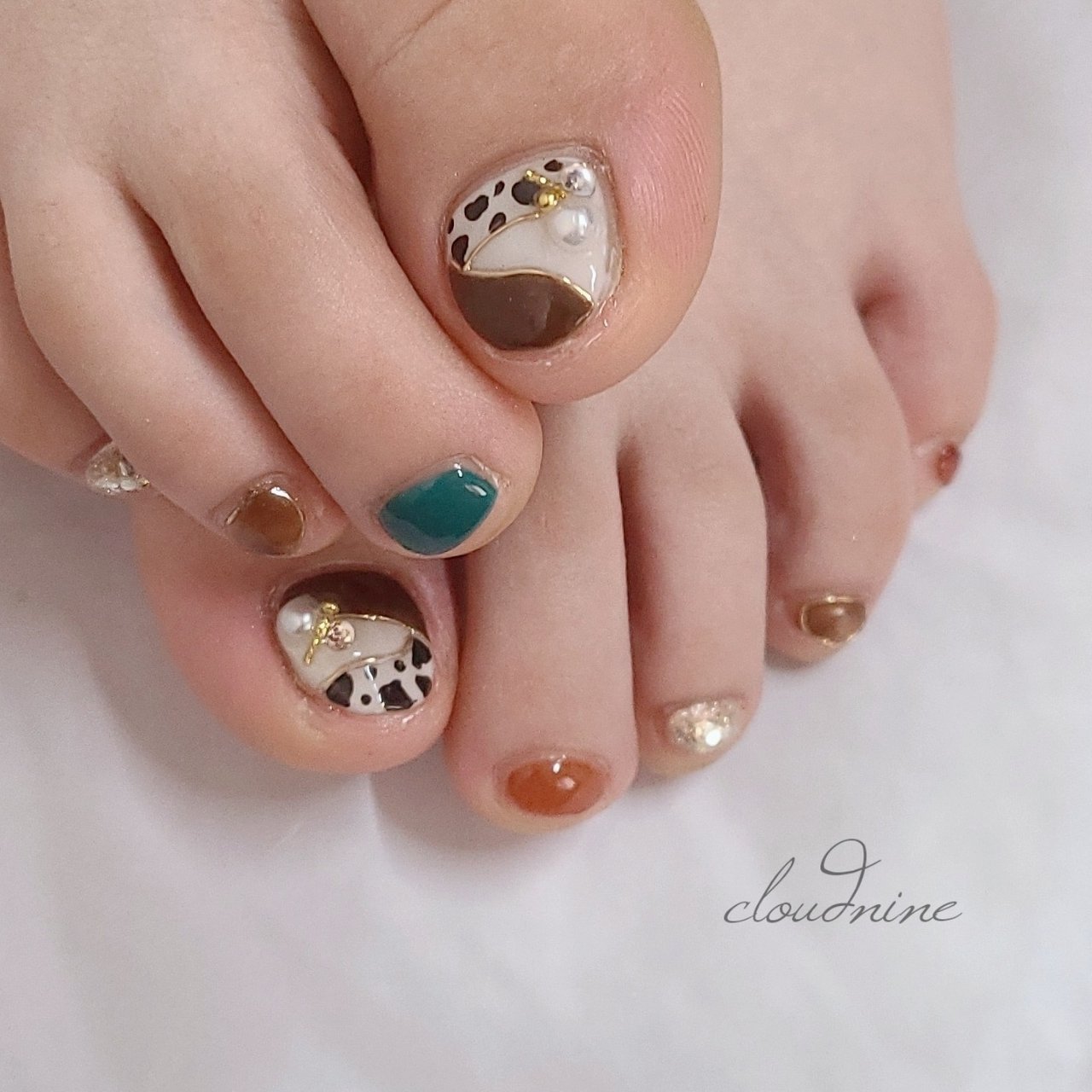 秋 フット アニマル柄 ブロック ショート Cloudnineのネイルデザイン No ネイルブック