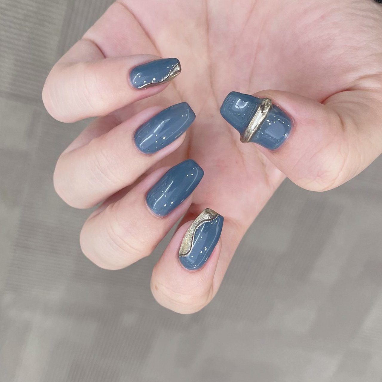 ハンド ブルー ゴールド Nail のネイルデザイン No ネイルブック