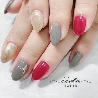 ボルドー グレー ゴールドのネイルデザイン ネイルブック