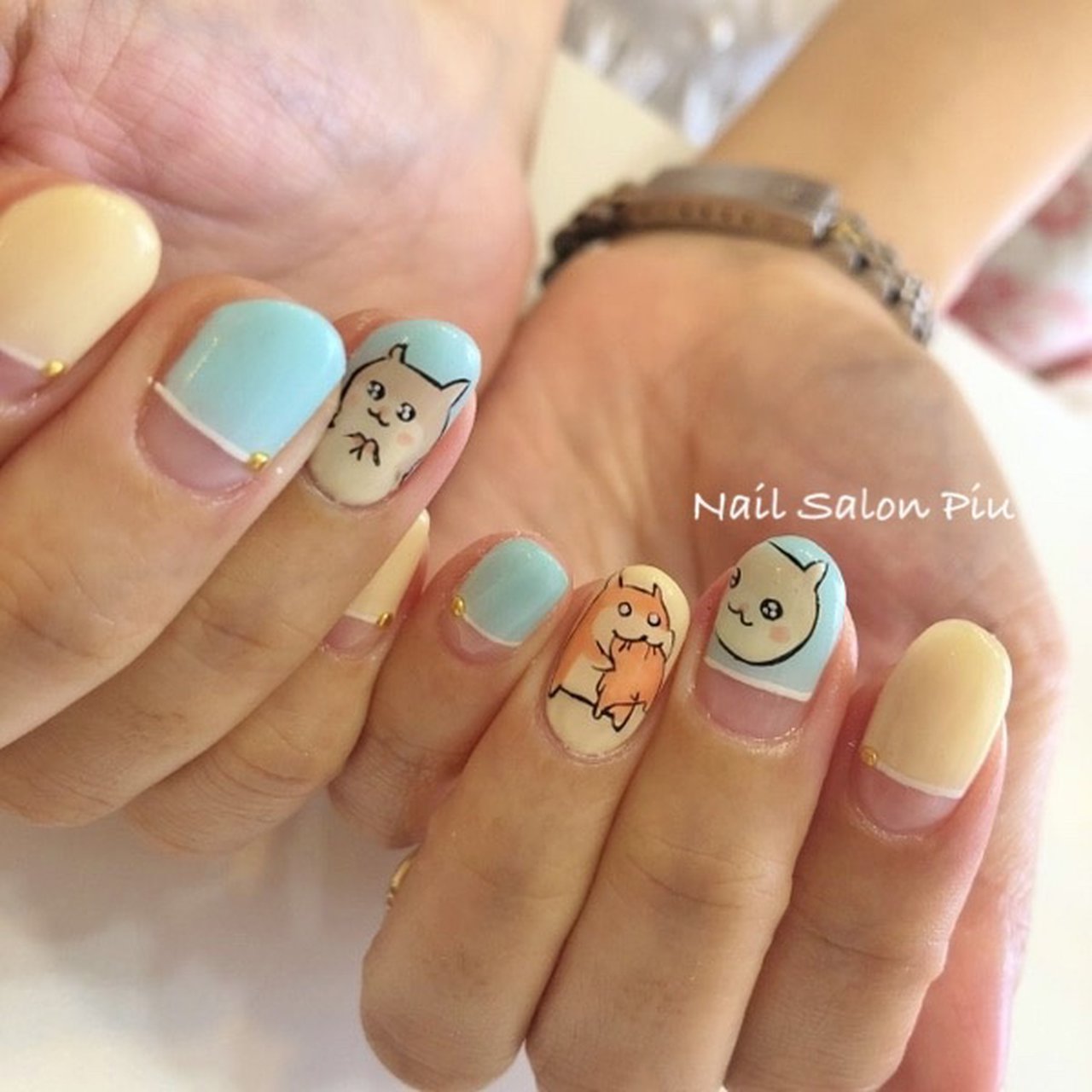 オールシーズン 女子会 ハンド 変形フレンチ キャラクター Piuのネイルデザイン No ネイルブック