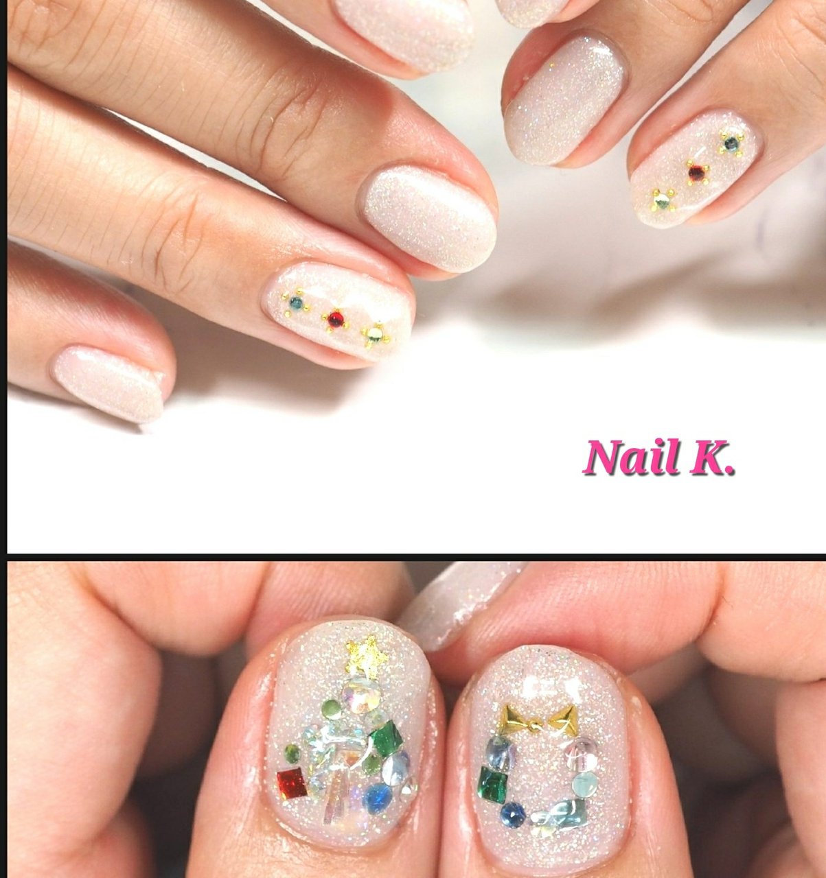 冬 クリスマス オフィス ビジュー ラメ Nail K のネイルデザイン No ネイルブック