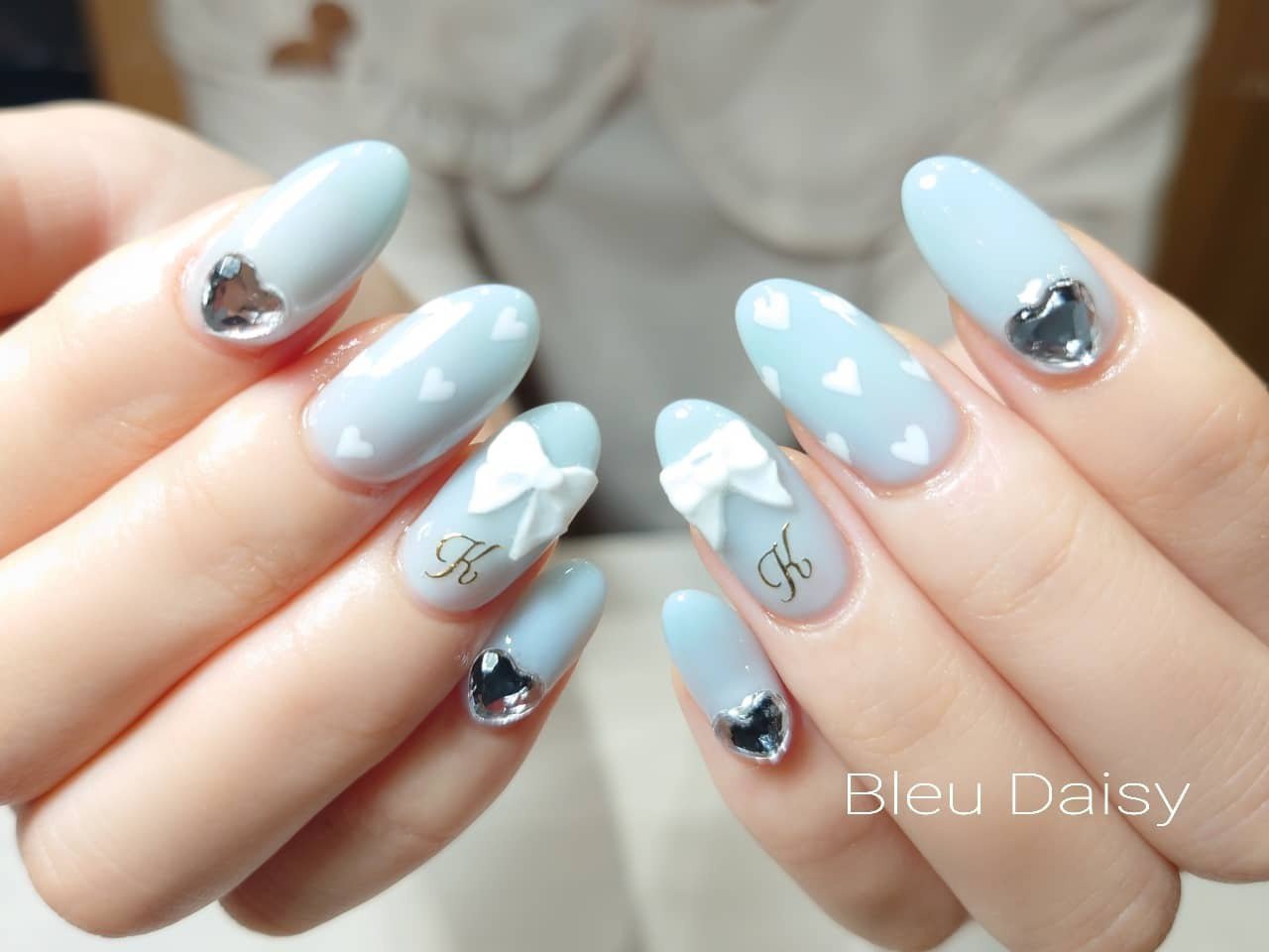 春/オールシーズン/ハート/リボン/水色 - BD*のネイルデザイン[No