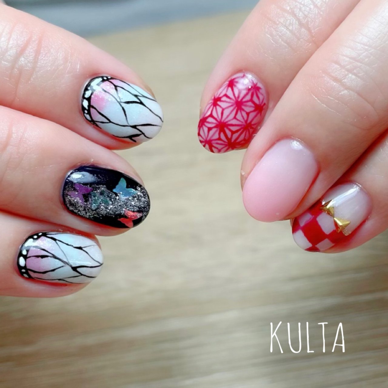 オールシーズン ハンド レトロ 和柄 ショート Kulta Nail 京王線仙川駅のネイルデザイン No ネイルブック