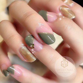 22年 新着順 ショート アースカラー 斜めフレンチのネイルデザイン ネイルブック