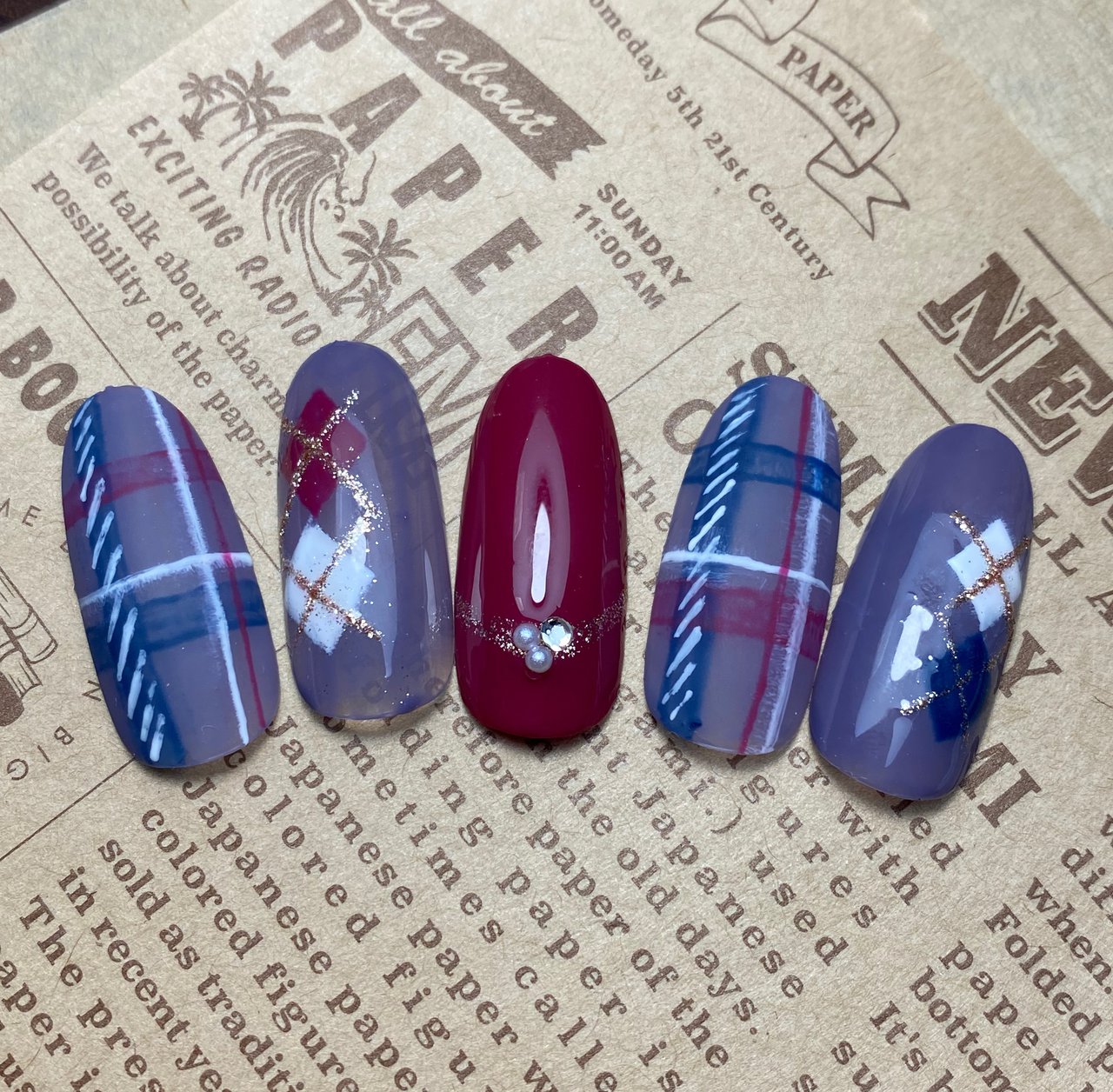 冬 ハンド チェック ジェルネイル ネイルチップ Snow Dropsのネイルデザイン No ネイルブック