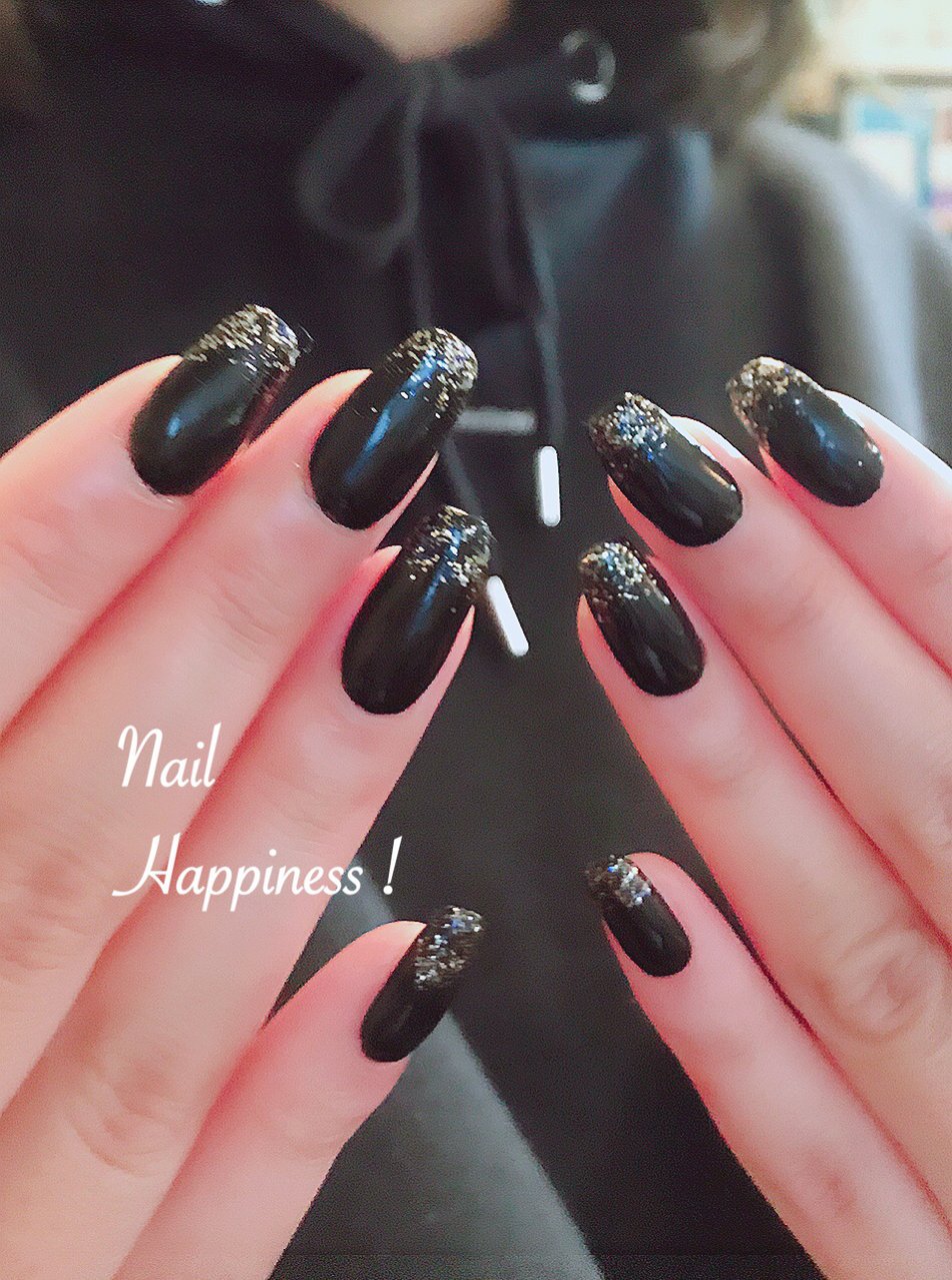オールシーズン/シンプル/ラメ/ワンカラー/ブラック - Nail Happiness