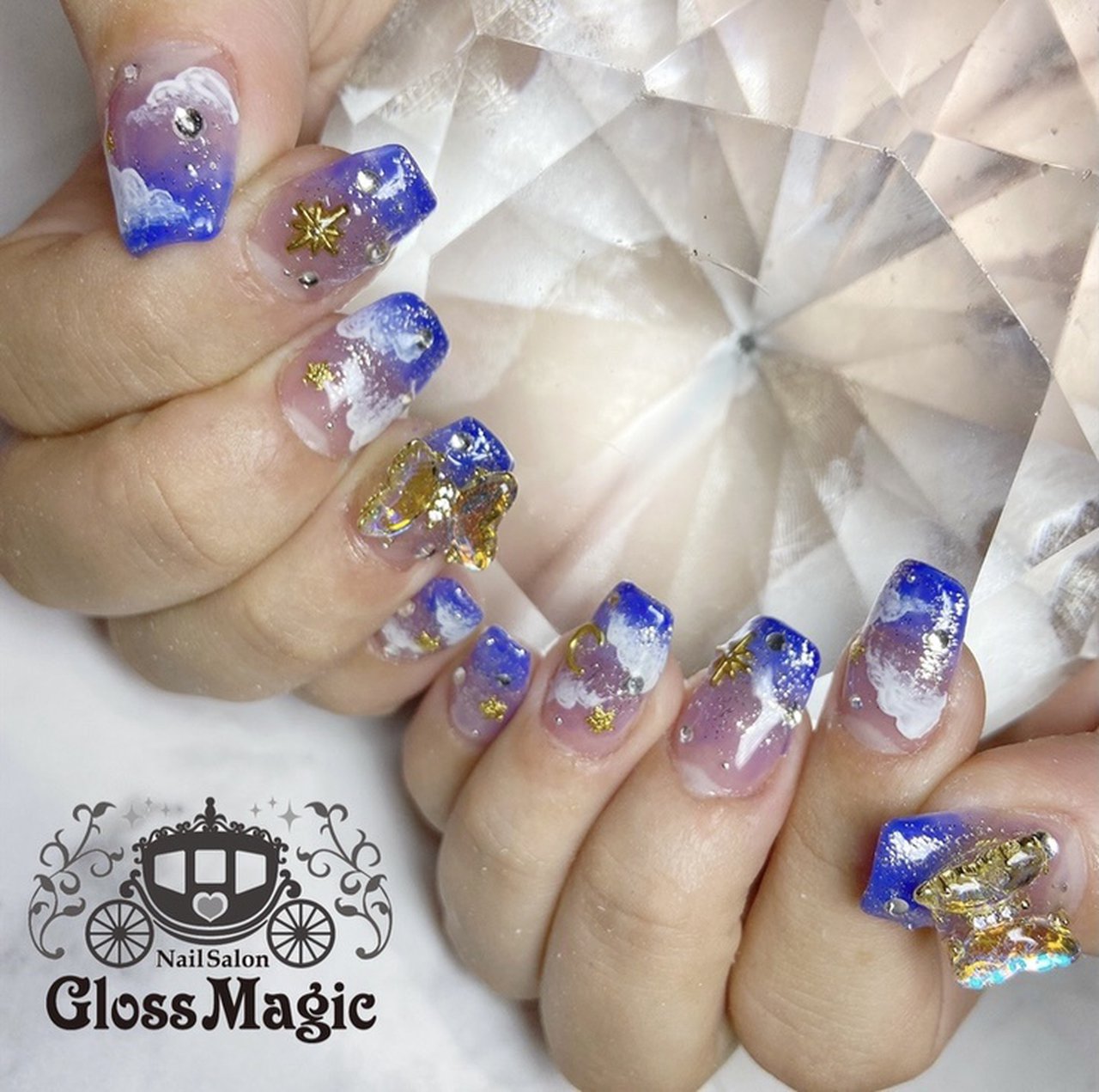 オールシーズン ハンド グラデーション デコ ブルー Yun のネイルデザイン No ネイルブック