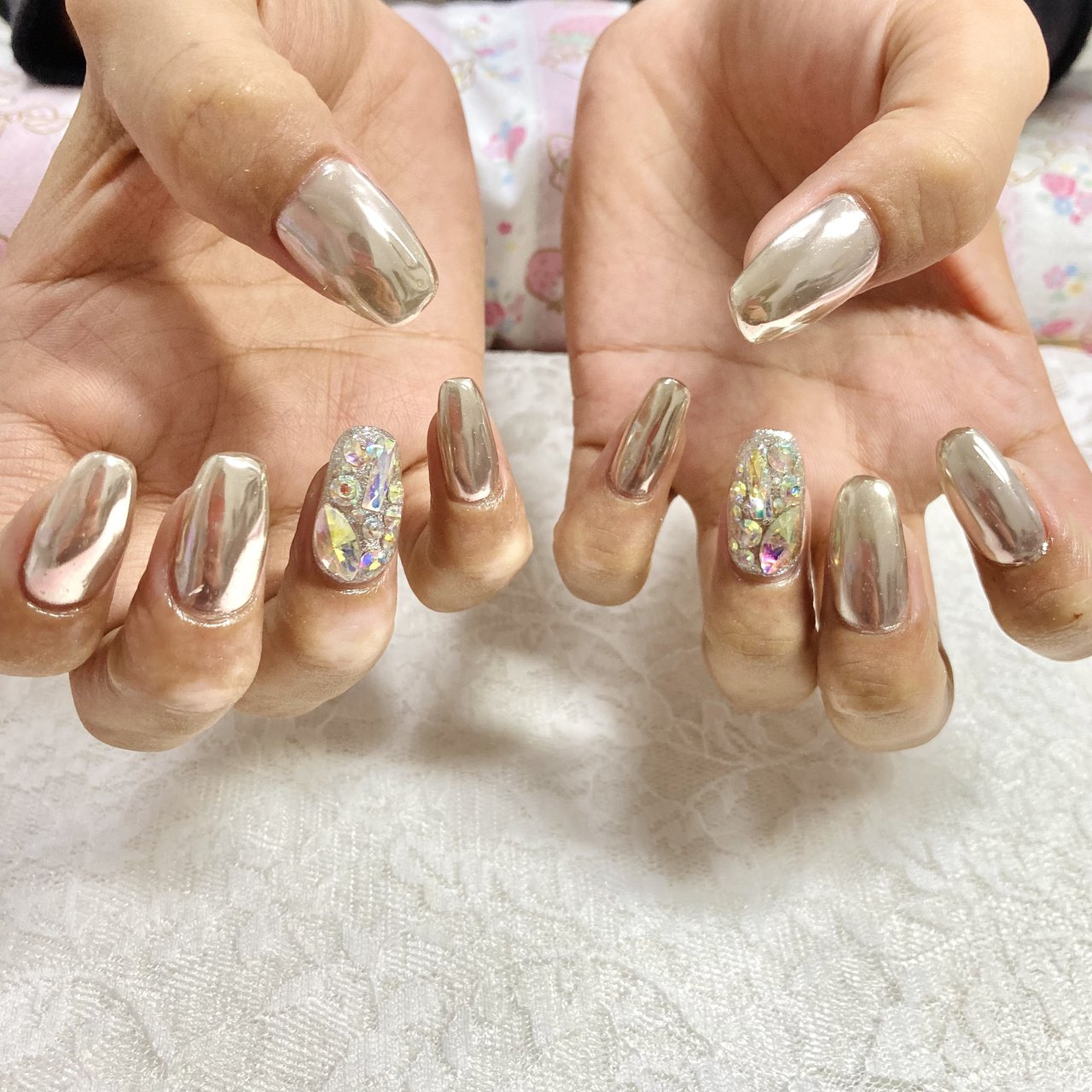ハンド/ビジュー/ミラー/メタリック - nail salon Pink Bunnyのネイル