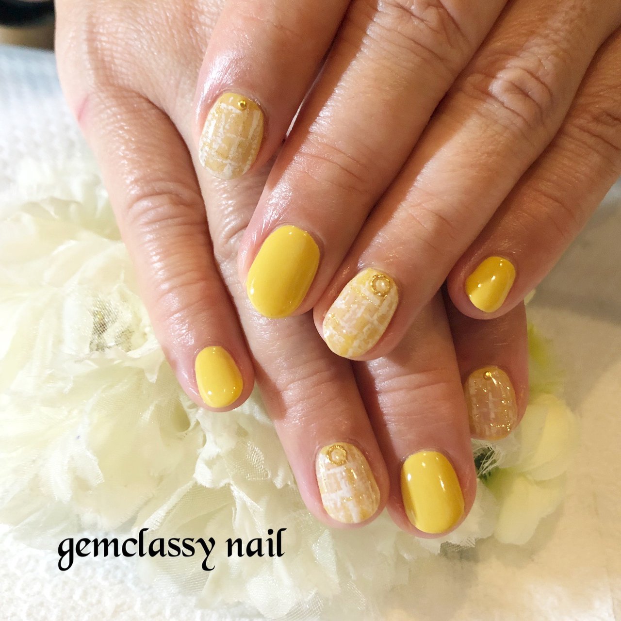 オールシーズン ハンド ワンカラー ツイード イエロー Gemclassy17のネイルデザイン No 659 ネイルブック