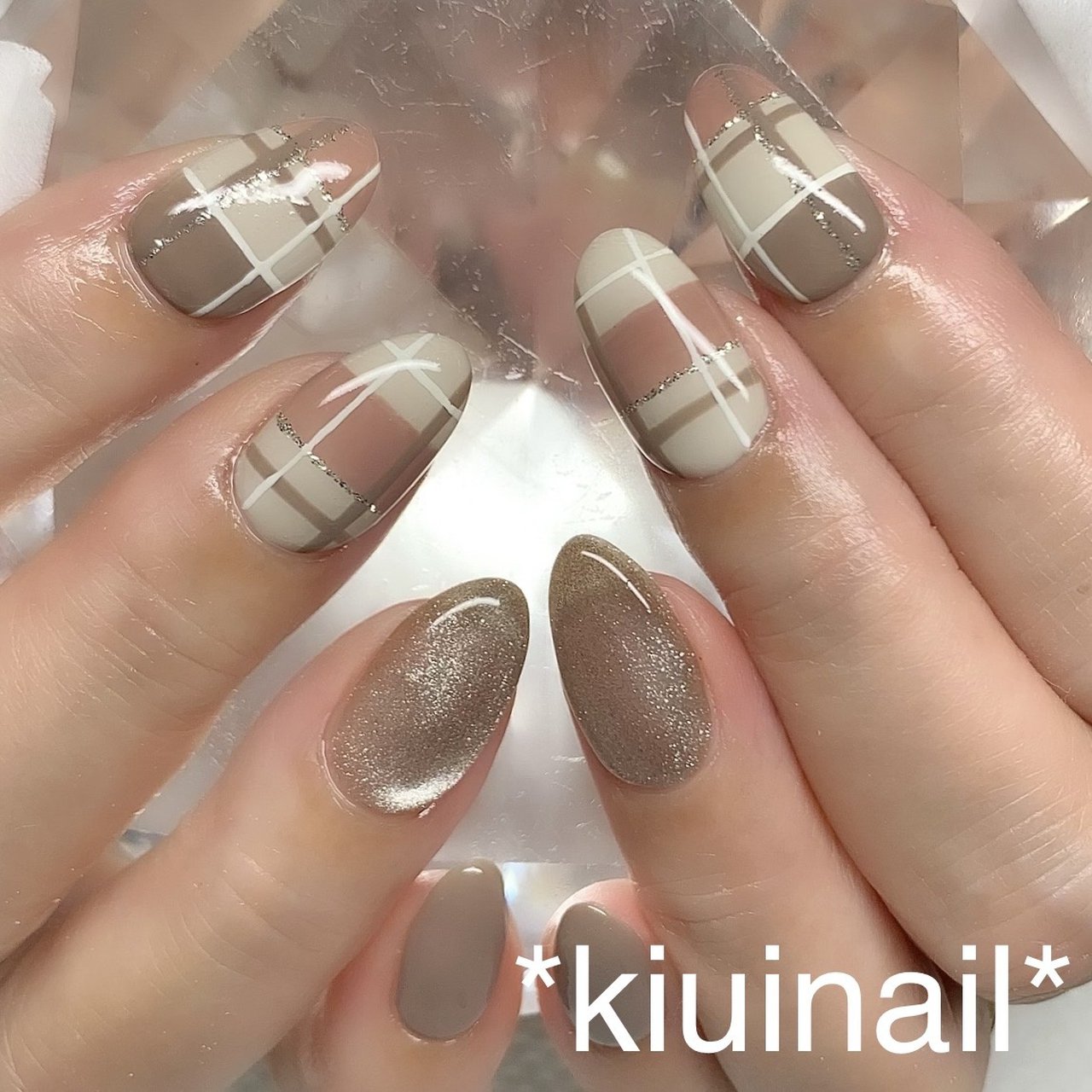 秋/冬/ハンド/チェック/マグネット - kiuinailのネイルデザイン[No
