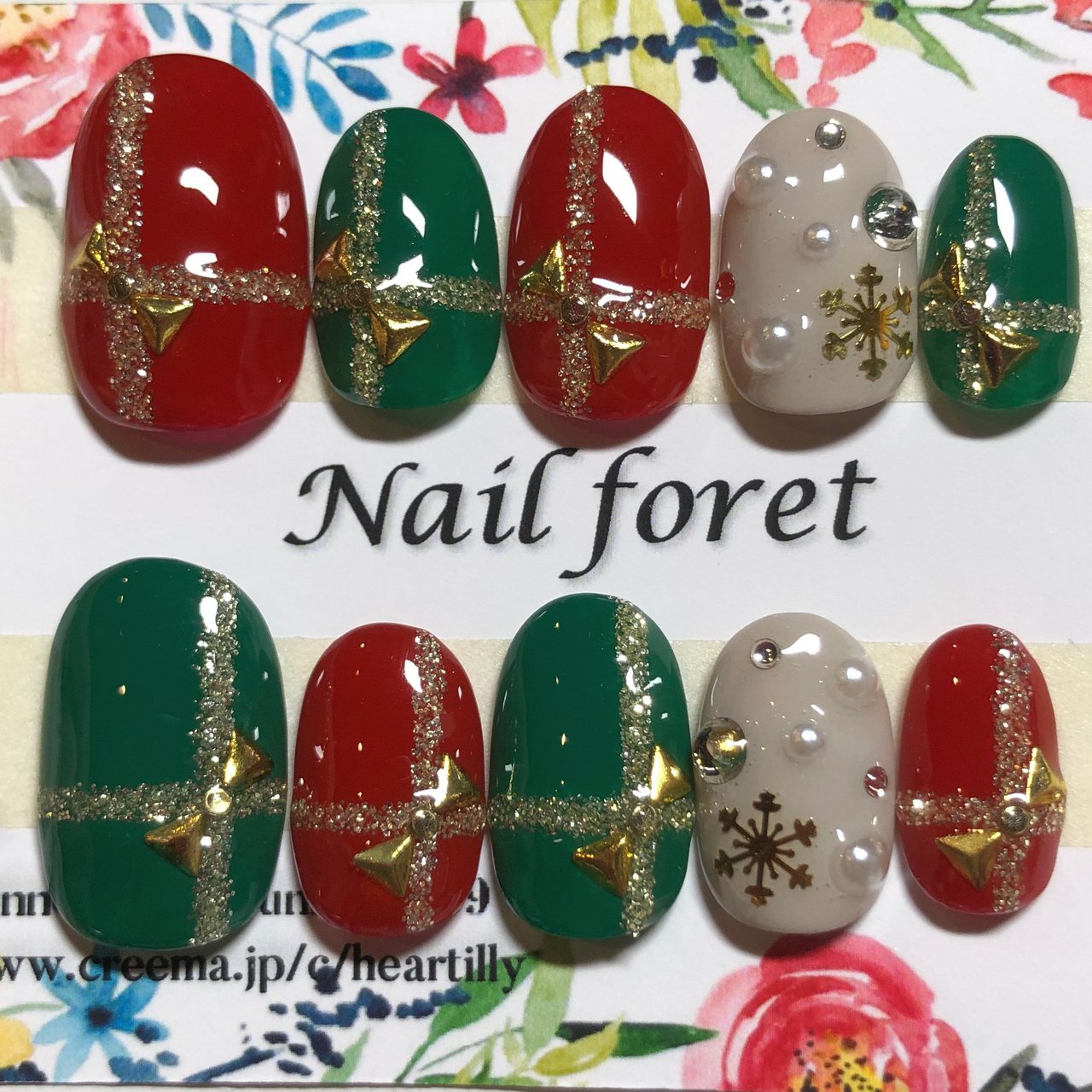 クリスマス リボン レッド グリーン グレージュ Nail Foretのネイルデザイン No ネイルブック