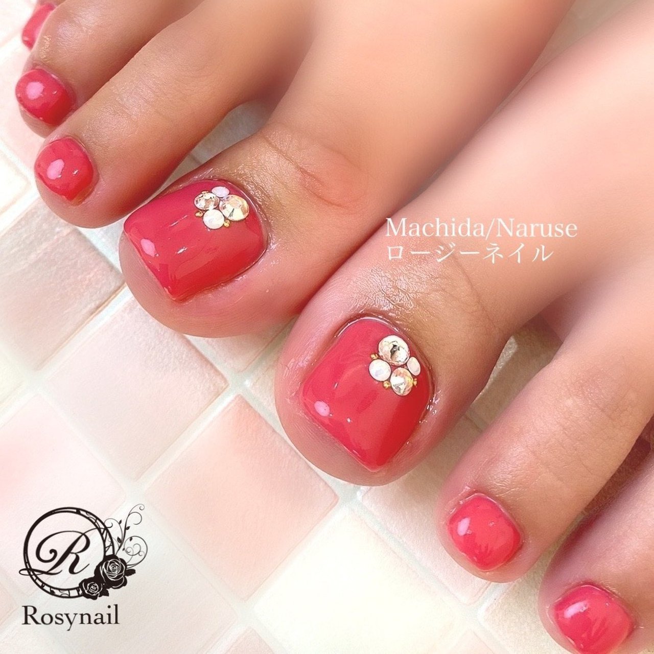 オールシーズン フット シンプル ビジュー ワンカラー 町田 成瀬ネイルサロン ロージーネイルのネイルデザイン No ネイルブック