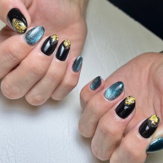 ブルー ブラック ゴールドのネイルデザイン ネイルブック