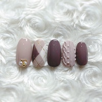 【着画あり】くまネイル　アーガイル柄ネイル　癒しネイル　シンプルネイル 着画あり】くまネイル アーガイル柄ネイル 癒しネイル シンプル