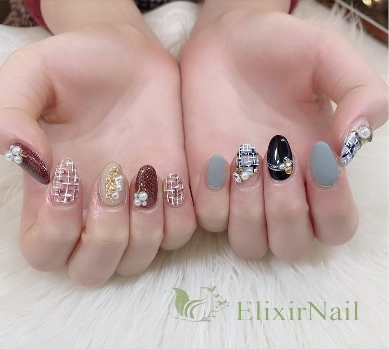 冬 フット ツイード ミディアム ピンク エリクサーネイルのネイルデザイン No ネイルブック