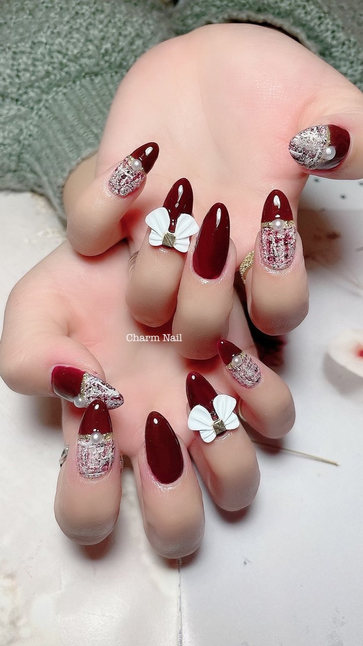 冬 お正月 成人式 クリスマス ホワイト チャームのネイルデザイン No ネイルブック