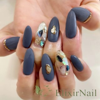 秋 シェル ネイビーのネイルデザイン ネイルブック