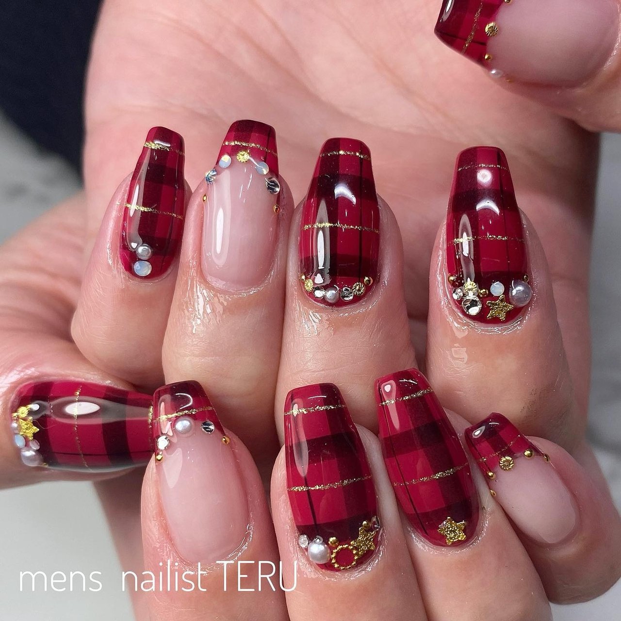 冬 クリスマス チェック ボルドー 大阪北堀江nail Salon Eternalメンズネイリストteruのネイルデザイン No ネイルブック