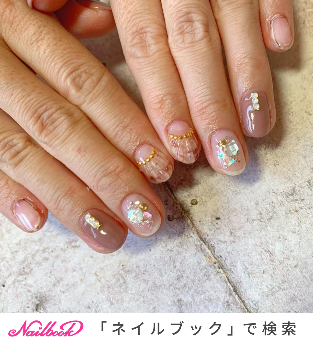 シースルー ベージュ ブラウンのネイルデザイン ネイルブック