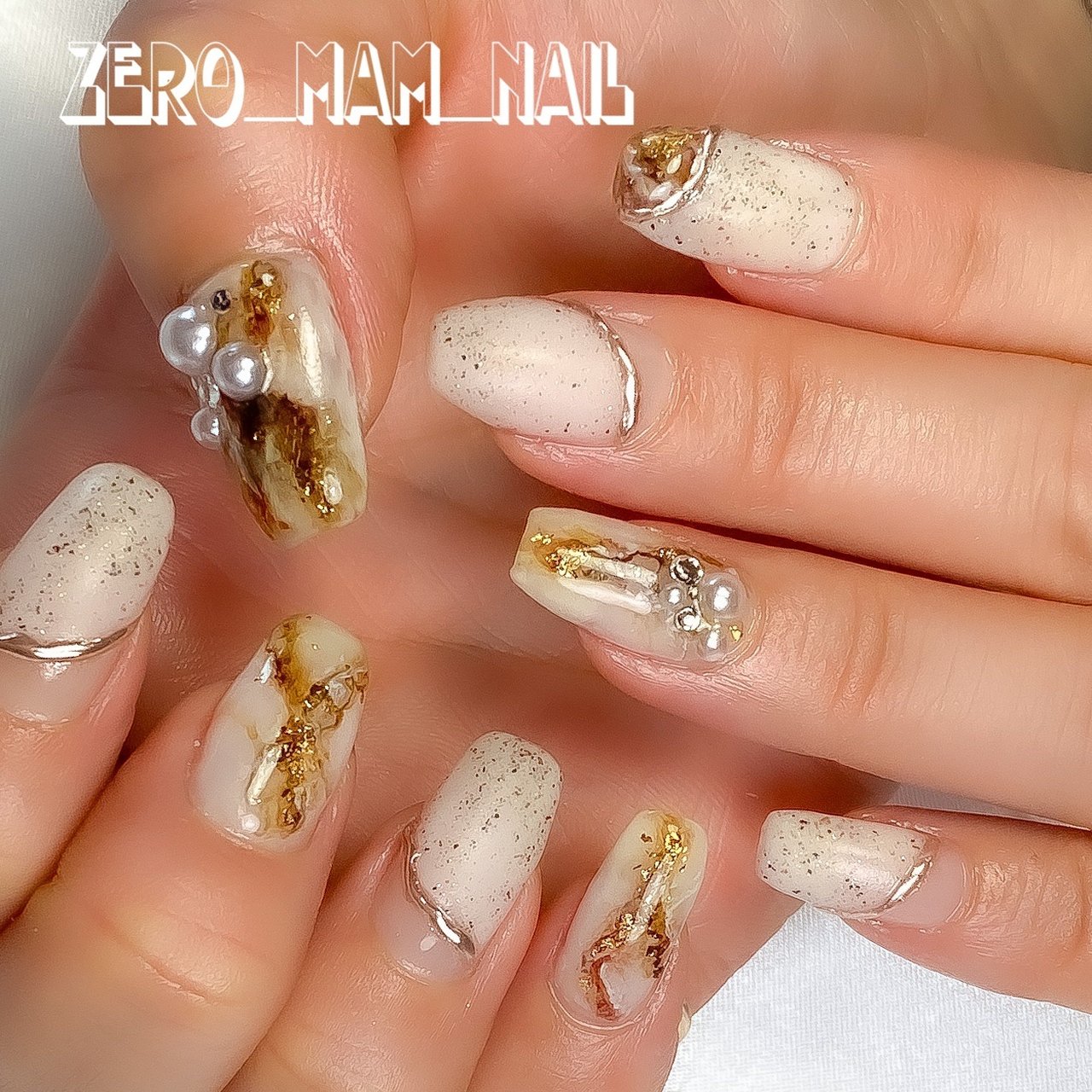オールシーズン ハンド ラメ 大理石 ミディアム Zero Mam Nailのネイルデザイン No ネイルブック