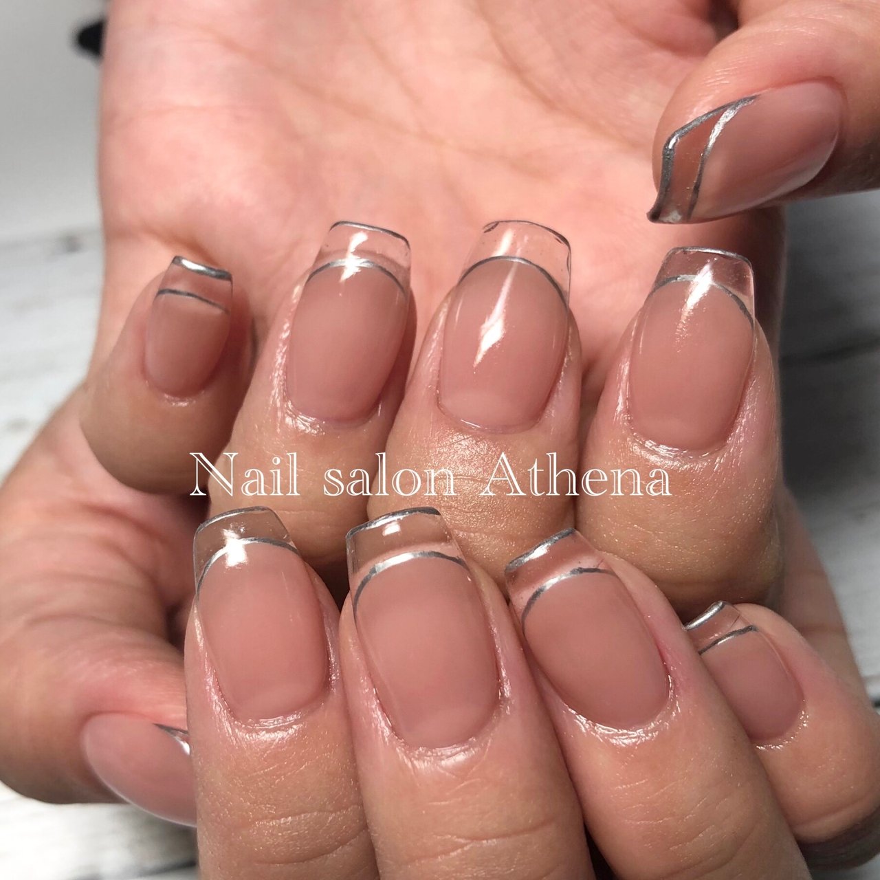 オールシーズン ハンド シンプル フレンチ スカルプチュア Nailsalon Athenaのネイルデザイン No ネイルブック