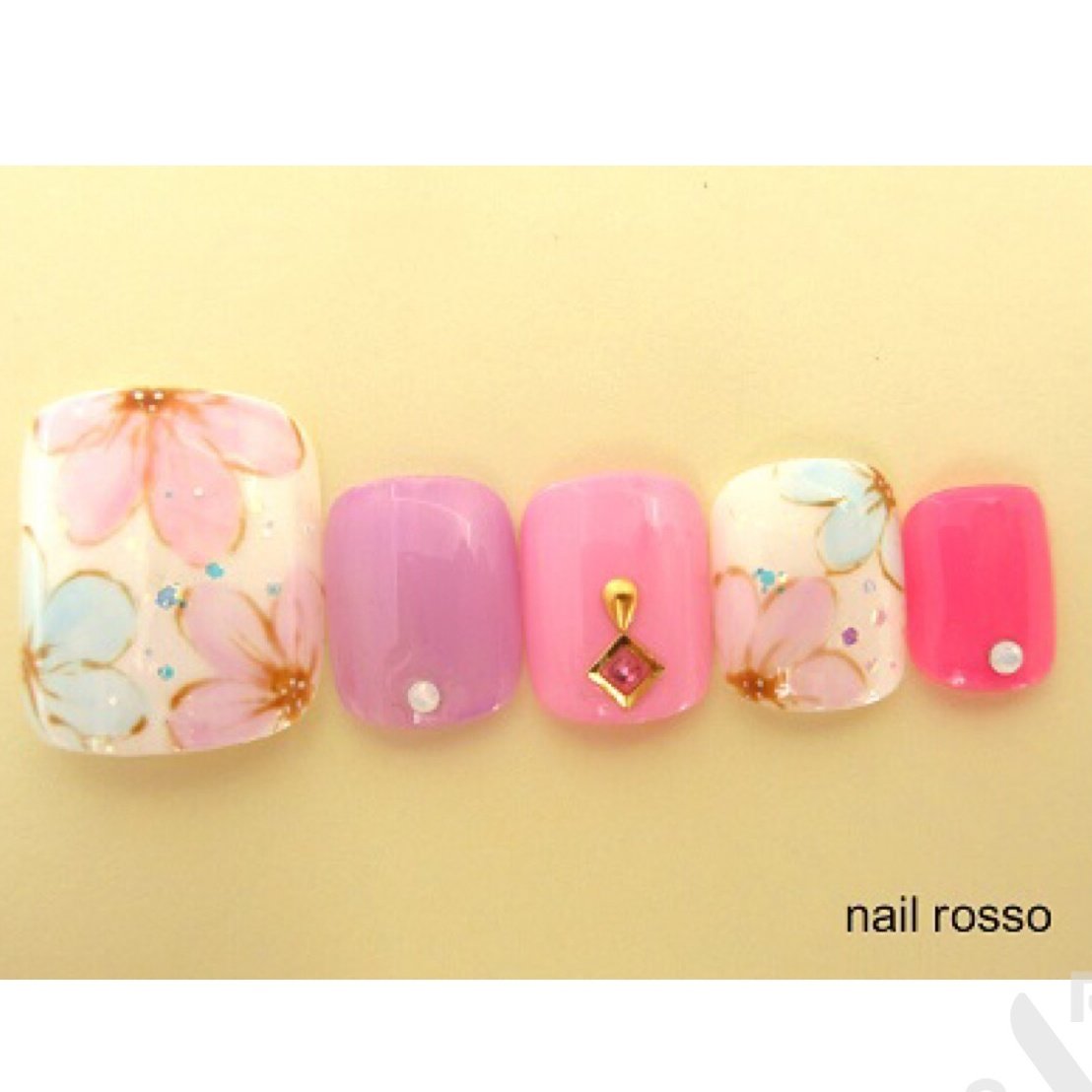 春 夏 デート フット ボタニカル Nailrosso浅草のネイルデザイン No